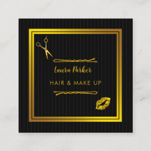 Hair Makeup Stylist Gold Faux Black Glitter Square Business Card