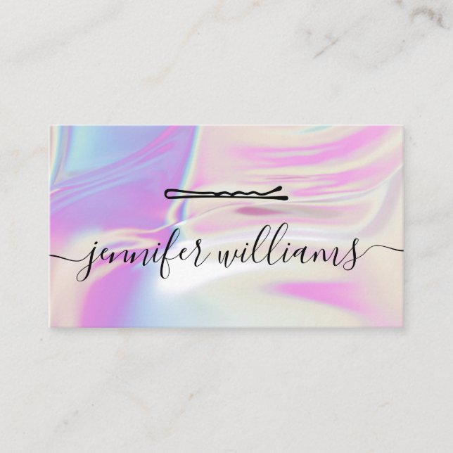 Hair Pin Stylish Modern Holographic Hair Stylist Business Card (Front)