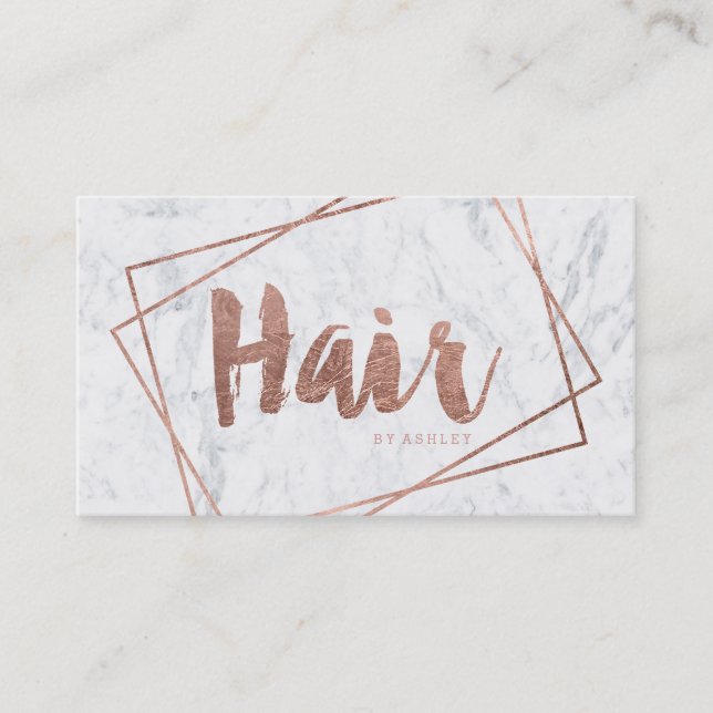 Hair referral modern rose gold typography marble card (Front)