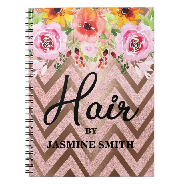 Hair Rose Gold Glitter Floral Appointment Notebook (Front)