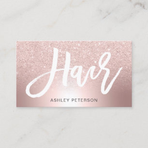 Hair Rose gold glitter ombre metallic foil Business Card