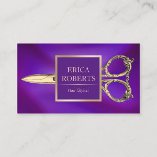 Hair Salon Antique Scissor Modern Purple & Gold Business Card