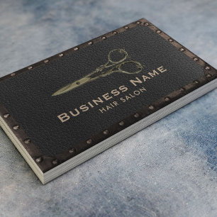Hair Salon Antique Scissor Vintage Leather & Metal Business Card