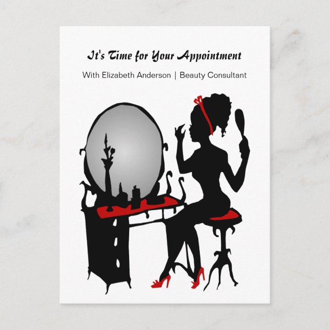 Hair Salon Appointment Reminder Red Shoes Woman Postcard (Front)