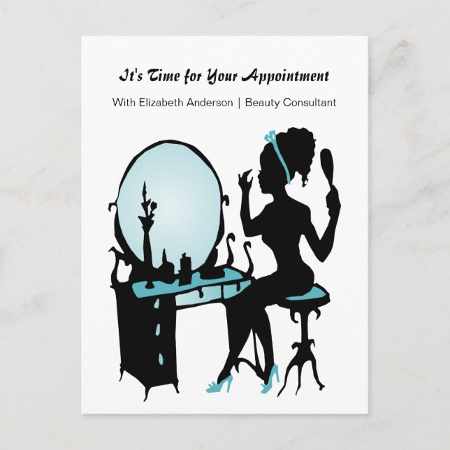 Hair Salon Appointment Reminder Teal Girly Girl Postcard (Front)