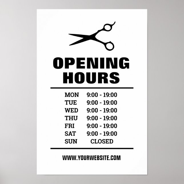 Hair salon barber shop opening hours poster (Front)