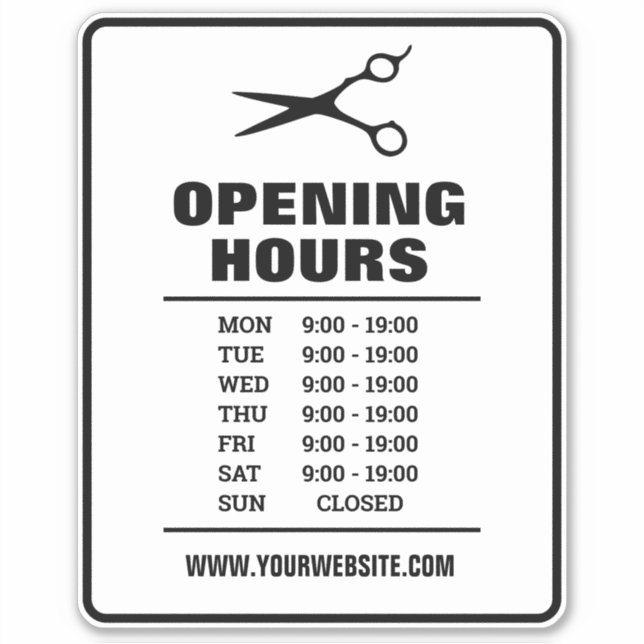 Hair salon barber shop opening hours vinyl sticker (Front)
