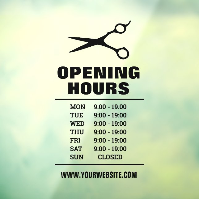 Hair salon barber shop opening hours Window Cling (Sheet 3)