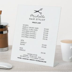 Hair salon barber shop price list menu pedestal sign