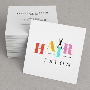 Hair salon big typography scissors hairstylist square business card