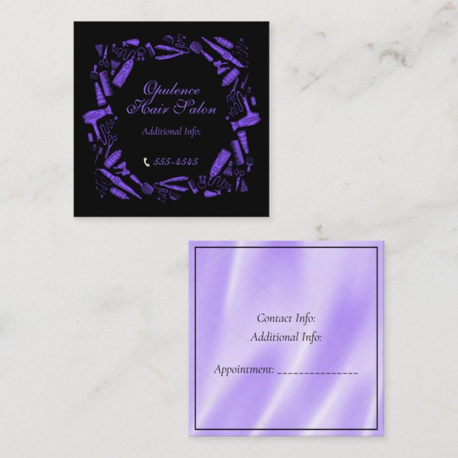 Hair Salon Black & Purple  Square Business Card (Front/Back)