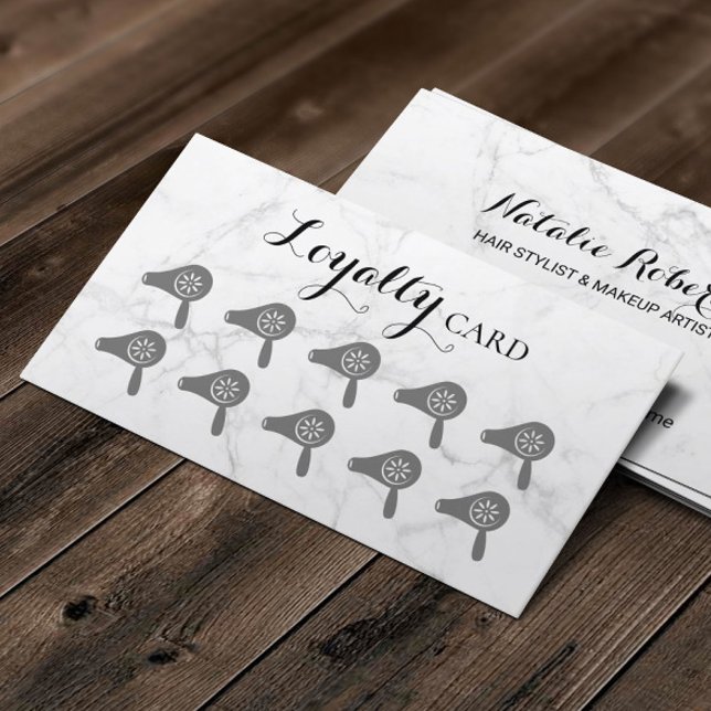 Hair Salon Blow Dry Bar Modern Marble Loyalty Card (Creator Uploaded)