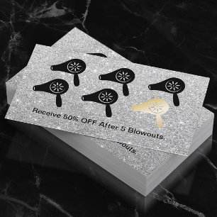 Hair Salon Blow Dry Bar Silver Glitter Loyalty Card