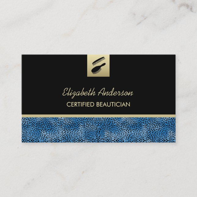 Hair Salon Blue Cheetah Print For Beautician Business Card (Front)