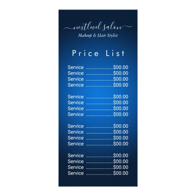 Hair Salon Blue Elegant price rack card (Front)