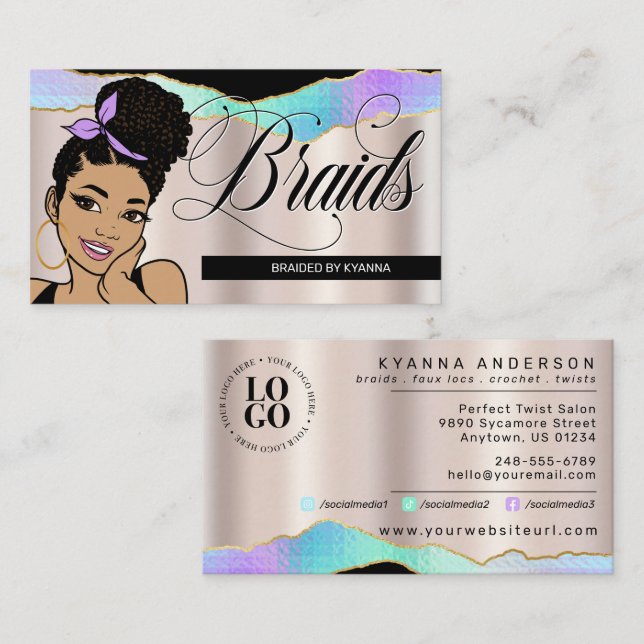 Hair Salon, Braid Stylist, Braiding, Pretty Bronze Business Card (Front/Back)