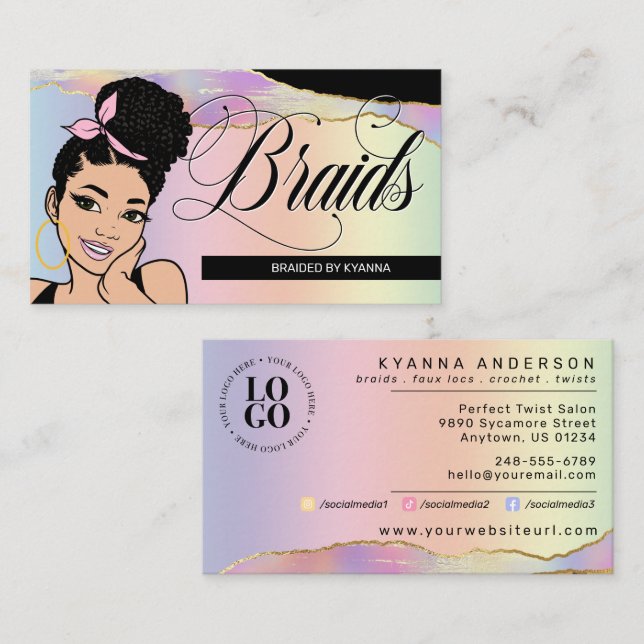 Hair Salon, Braid Stylist, Braiding, Pretty Pastel Business Card (Front/Back)