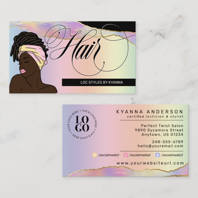 Hair Salon, Braid Stylist, Loctician, Beautician B Business Card (Front/Back)