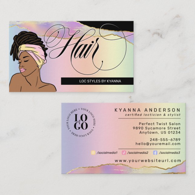Hair Salon, Braid Stylist, Loctician, Beautician Business Card (Front/Back)