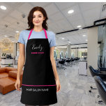 Hair Salon Business Name Employee Job Pink Black Apron<br><div class="desc">A stylish design for the uniform of a hair salon or beauticians or similar with the salon name at the bottom beneath a single pink line, and employee name and job title in white and pink at the top. Easily personalise the text and you can also change text and black...</div>