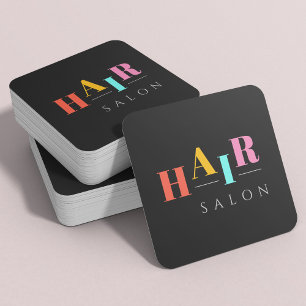 Hair salon colorful typography modern hairstylist square business card