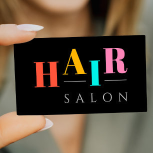 Hair salon colourful typography modern hairdresser business card