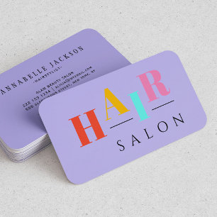 Hair salon colourful typography modern hairdresser business card