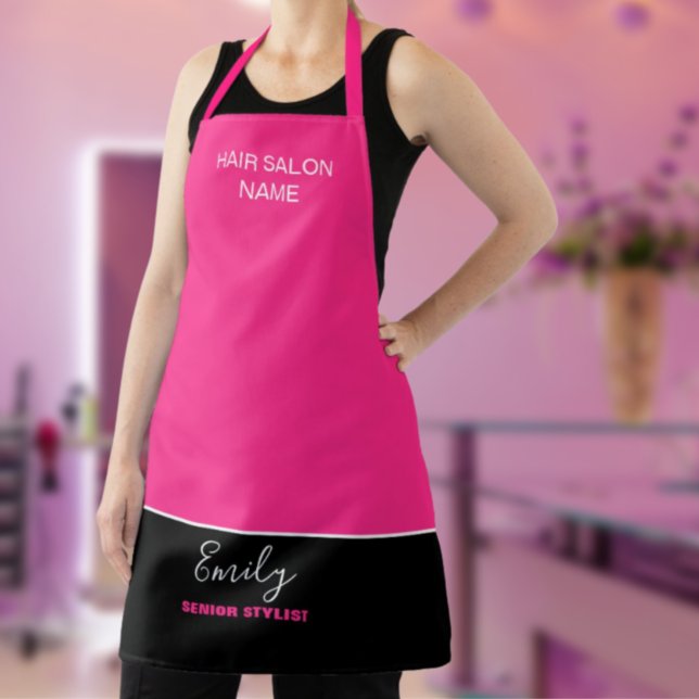 Hair Salon Company Name Employee Job Pink Black Apron (Creator Uploaded)