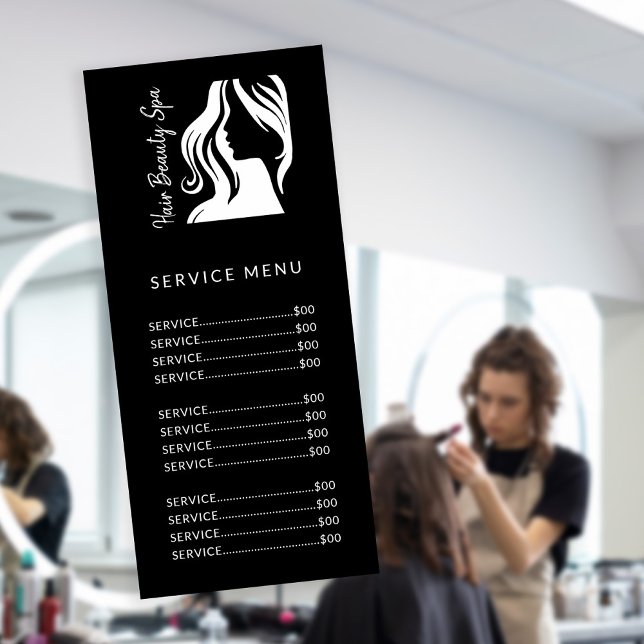 Hair salon elegant logo black white service menu (Creator Uploaded)