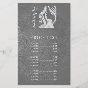 Hair Salon Elegant Silver Grey Price List Services Flyer