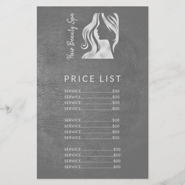 Hair Salon Elegant Silver Grey Price List Services Flyer (Front)