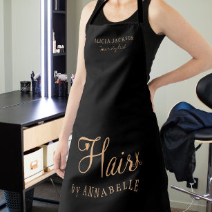 Hair salon employee personalised black and gold apron