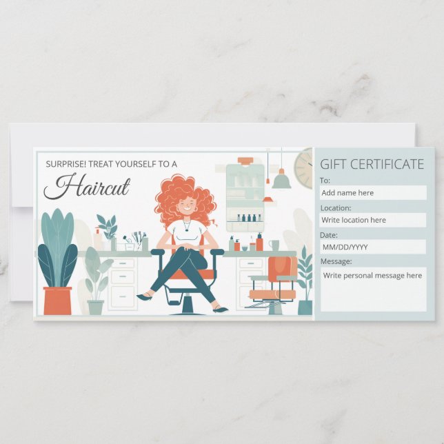 Hair Salon Gift Certificate Template, Haircut Gift Invitation (Front)