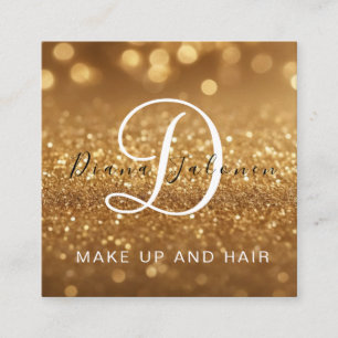 Hair Salon Glitter Gold Makeup Artist Trendy Square Business Card