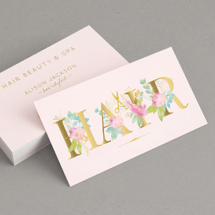 Hair salon gold and pink blush luxury hair dresser business card