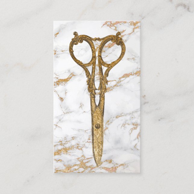 Hair Salon Gold Antique Scissor Trendy Marble #2 Business Card (Front)