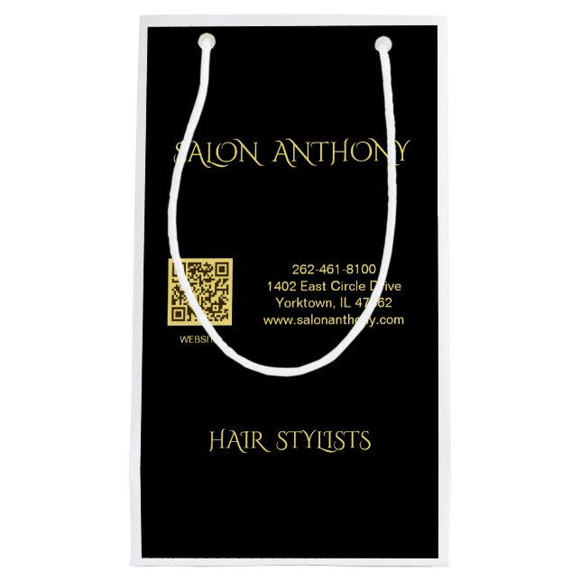 Hair Salon Gold Black QR  Small Gift Bag (Front)