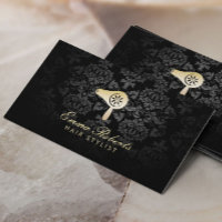 Hair Salon Gold Blow Dryer Logo Elegant Damask