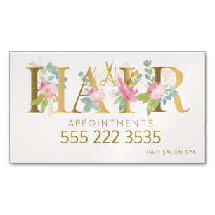 Hair salon gold floral pink appointments phone no 	Magnetic business card