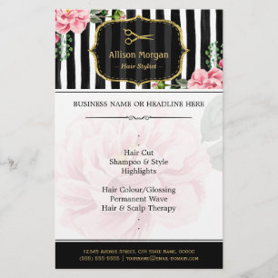 Hair Salon Gold Glitter Black White Floral Flyer