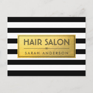 HAIR SALON - Gold Label and Black White Stripes Postcard