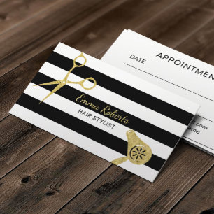 Hair Salon Gold Scissor Modern Stripes Appointment Card