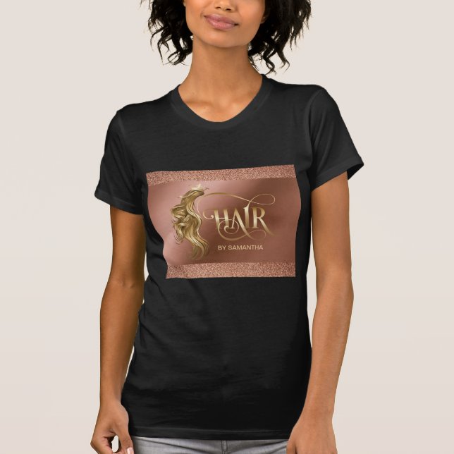 Hair salon hair extension wig rose gold T-Shirt (Front)