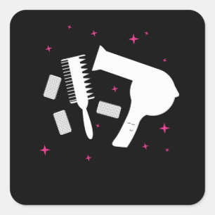 Hair Salon Hairdresser Logo Hair Dryer Brush Square Sticker