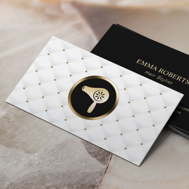 Hair Salon Hairstylist Gold Dryer Elegant Quilts Business Card (Creator Uploaded)