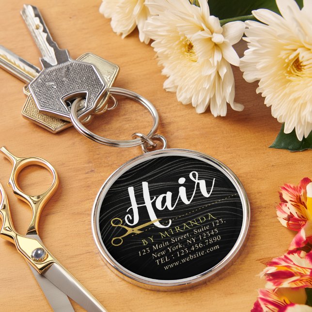 Hair Salon Hairstylist Modern Black Gold Scissors Key Ring (Creator Uploaded)