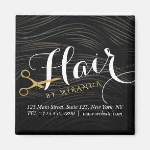 Hair Salon Hairstylist Modern Black Gold Scissors Magnet