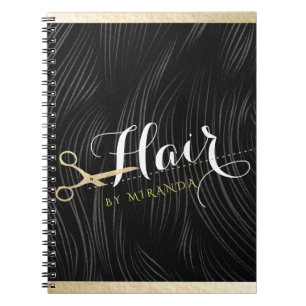 Hair Salon Hairstylist Modern Black Gold Scissors Notebook
