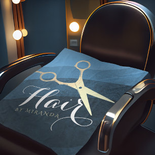 Hair Salon Hairstylist Modern Blue & Gold Scissors Fleece Blanket
