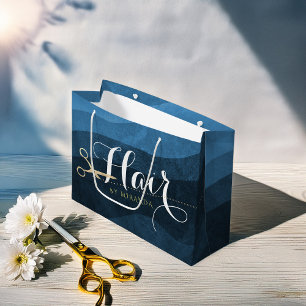 Hair Salon Hairstylist Modern Blue & Gold Scissors Large Gift Bag